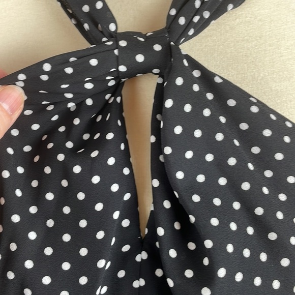 Express Black w/White Polka Dot Blousy Halter Dress w/Keyholes - Size Small - Picture 3 of 16